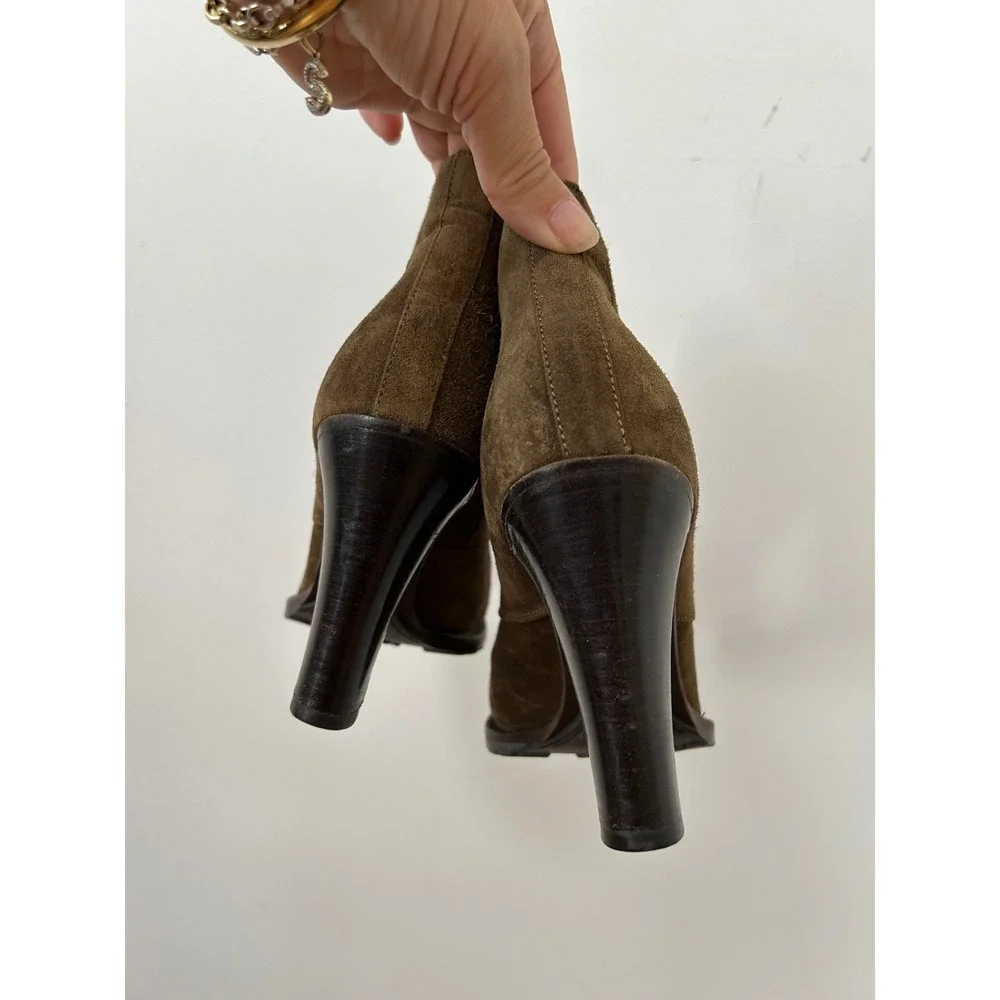 Ralph Lauren Collection Suede Buckle Ankle Boots Women Olive Green Dark Academia